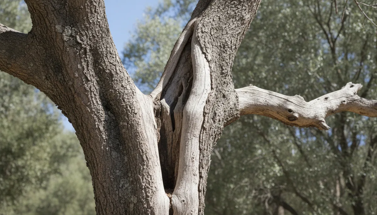 Branche morte et fourche ouverte sur un grand arbre, signes à surveiller avant un élagage