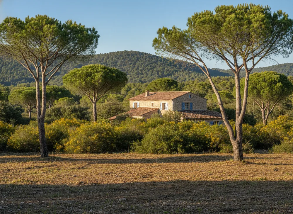Terrain en garrigue débroussaillé autour d'une maison sur les collines niçoises