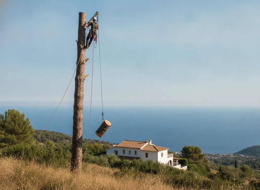Démontage par rétention d'un pin d'Alep sur les hauteurs de Nice